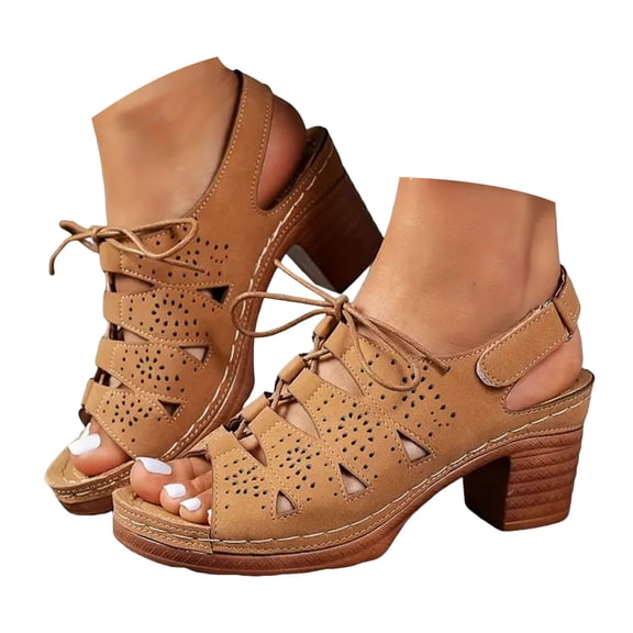Mostsola Sandals for Women 2025 Trendy Peep Toe Slingback Heels Boho Hollow out Lace up Dress Shoes