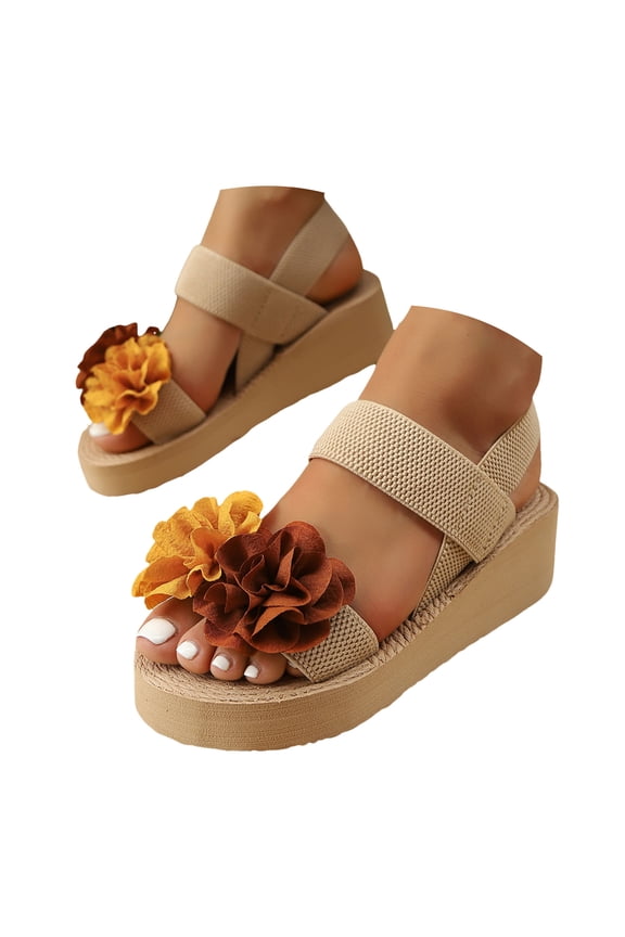 Sandals for Women Casual Open Toe Flower Wedges Heels Summer Dressy Slip on Beach Shoes