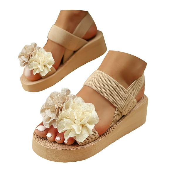 Mostsola Sandals for Women Casual Open Toe Flower Wedges Heels Summer Dressy Slip on Beach Shoes