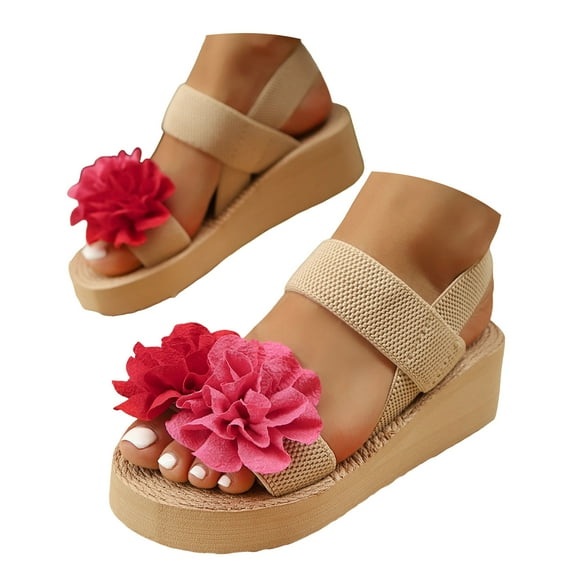 Mostsola Sandals for Women Casual Open Toe Flower Wedges Heels Summer Dressy Slip on Beach Shoes