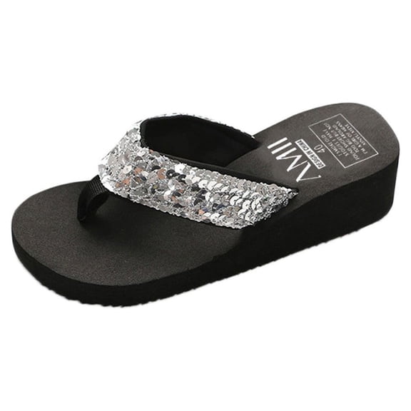 Mostsola Sequin Thong Sandals for Women Anti Slip Wedge Platform Slippers Trendy Dressy Flip Flops