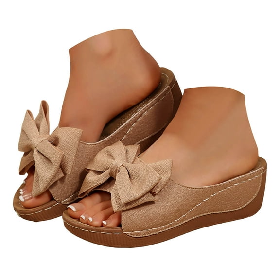 Mostsola Slides for Women Cute Bowknot Wedge Sandals Platform Slip on Shoes Beach Dress Shoes