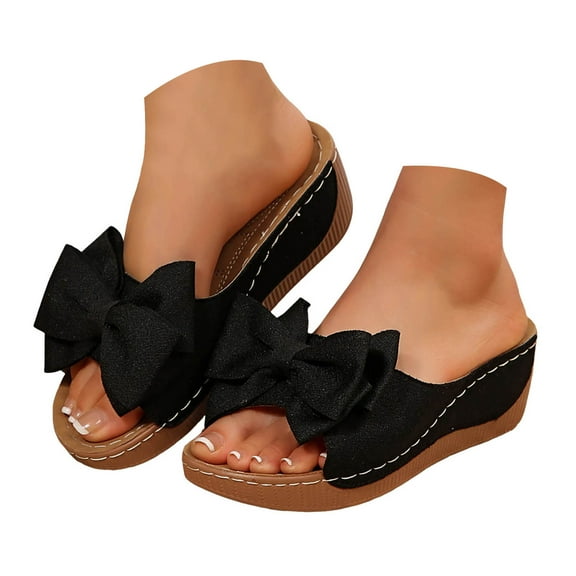 Mostsola Slides for Women Cute Bowknot Wedge Sandals Platform Slip on Shoes Beach Dress Shoes