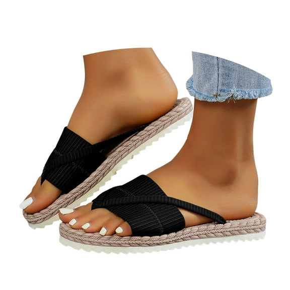 Mostsola Slides for Women Thong Sandals Lightweight Braided Beach Shoes Slip on Slippers Flats
