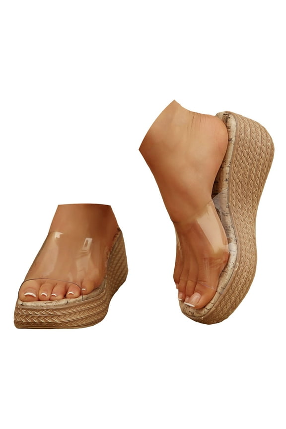 Slippers for Women Clear Band Slip on Platform Sandals Open Toe Slides Shoes Wedges Heels