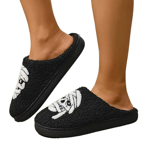 Mostsola Slippers for Women Funny Pumpkin Ghost Print Plush Cozy Indoor House Slippers Slip on Shoes