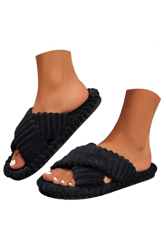 Slippers for Women Memory Foam Corduroy House Slippers Comfort Open Toe Slides Sandals