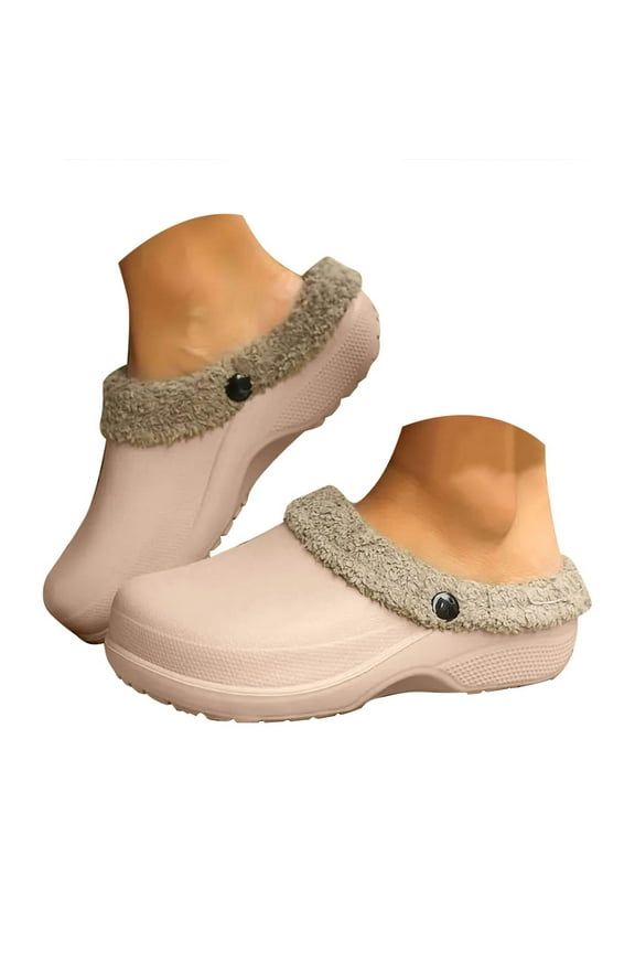 Slippers for Women Men Furry Lined Clogs Indoor Outdoor Waterproof Slip on Shoes Mules