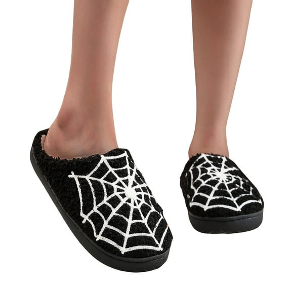 Mostsola Slippers for Women Soft Plush House Slippers Ghost Pumpkin Print Outdoor Warm Slip on Shoes