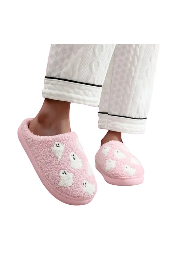 Slippers for Women Soft Warm House Shoes Ghost Plush Slip on Shoes Indoor Bedroom Slides