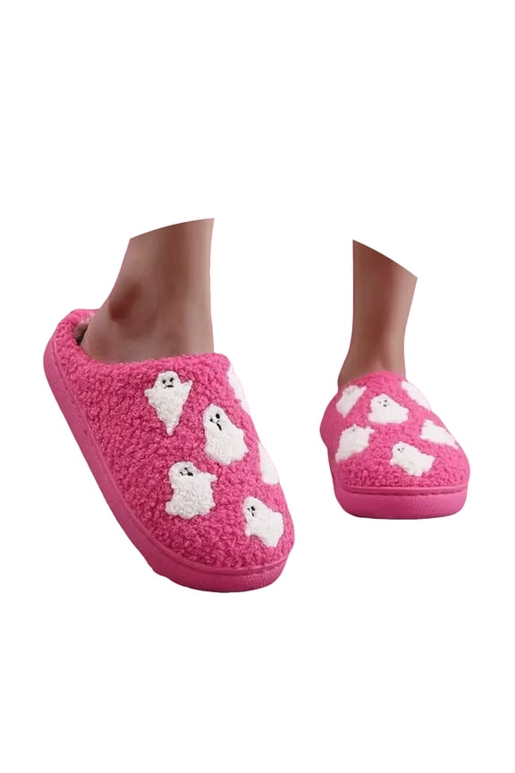 Slippers for Women Soft Warm House Shoes Ghost Plush Slip on Shoes Indoor Bedroom Slides