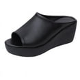 thumbnail image 1 of Mostsola Slippers for Women Wedge Platform Sandals Peep Toe Slip on Slides Black Heels, 1 of 5