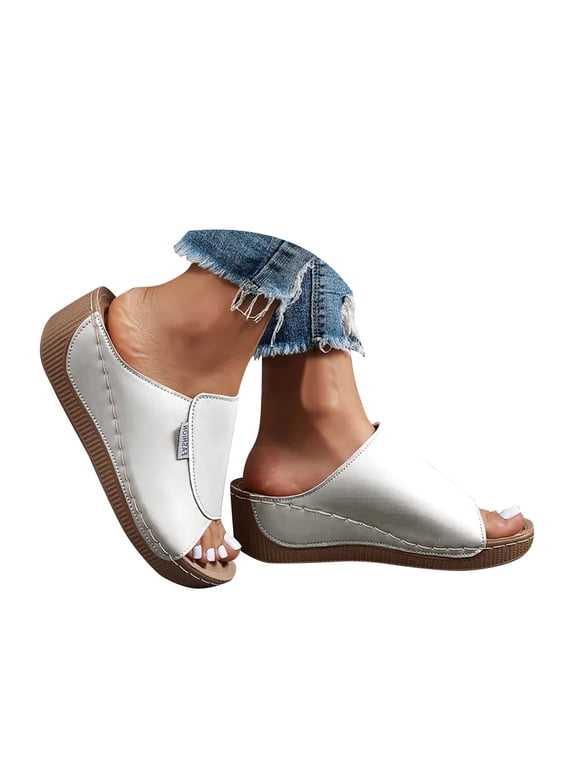 Slippers for Women Wedge Sandals Open Toe Slides Comfort Platform Slip on Slide Sandals