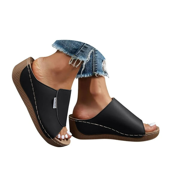 Mostsola Slippers for Women Wedge Sandals Open Toe Slides Comfort Platform Slip on Slide Sandals