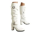 thumbnail image 1 of Mostsola Slouchy Boots for Women Buckle Strappy Zip up Mid Calf Boots Block Heel Tall Boots, 1 of 9