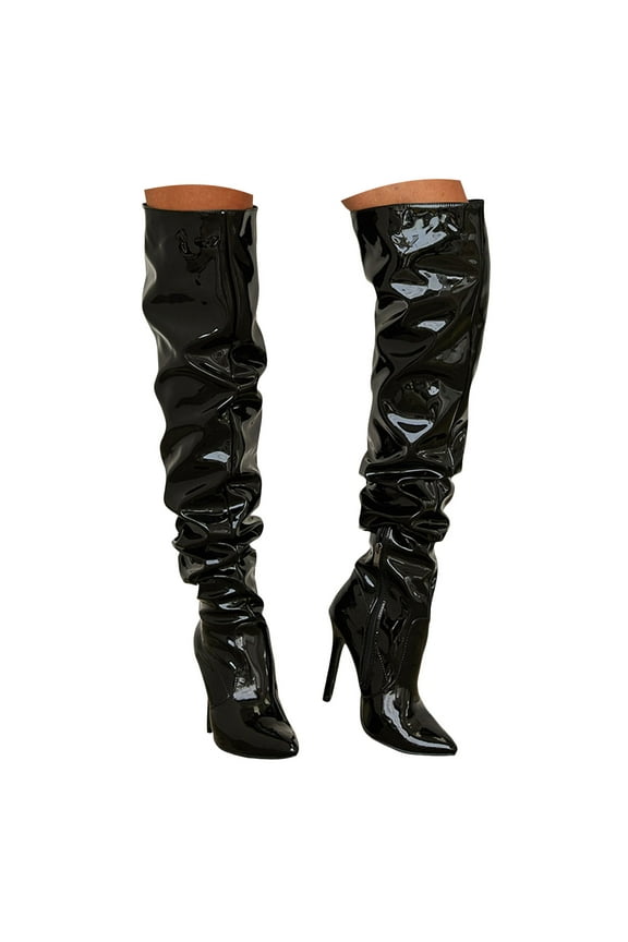 Slouchy Knee High Boots Women Stiletto Pointed Toe High Heels Prom Party Dress Boots