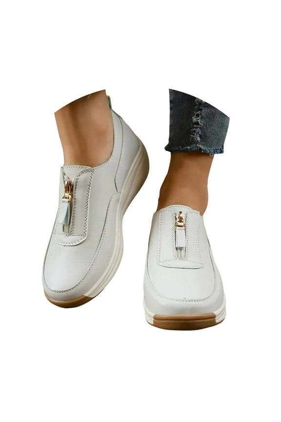 Sneakers for Women Fashion Slip on Walking Shoes Zipper Loafers Soft Sole Casual Work Shoes