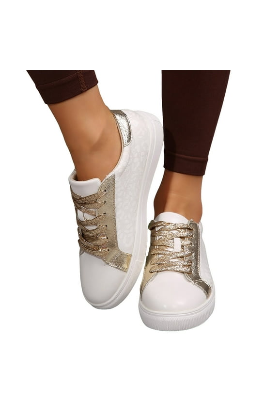 Sneakers for Women Lace up Fashion Tennis Shoes Casual Low Top Walking Shoes Flats
