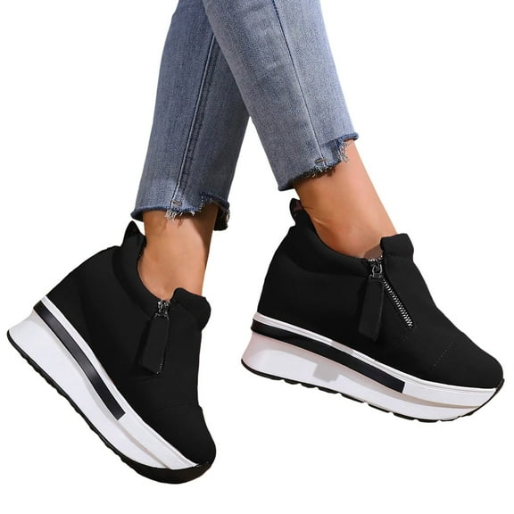 Mostsola Sneakers for Women Platform Slip on Shoes Wedges Heels Casual Zipper Canvas Shoes