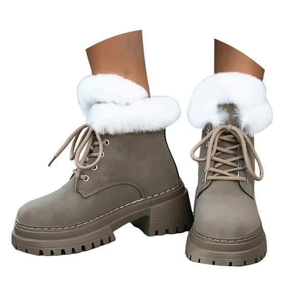 Mostsola Snow Boots for Women Plush Winter Outdoor Ankle Boots Platform Lug Sole Lace up Booties
