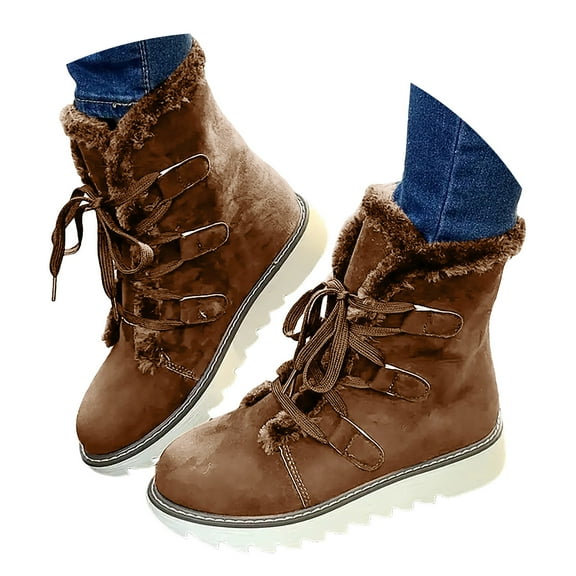 Mostsola Snow Boots for Women Suede Platform Anti-Slip Lace up Fashion Plush Winter Ankle Boots
