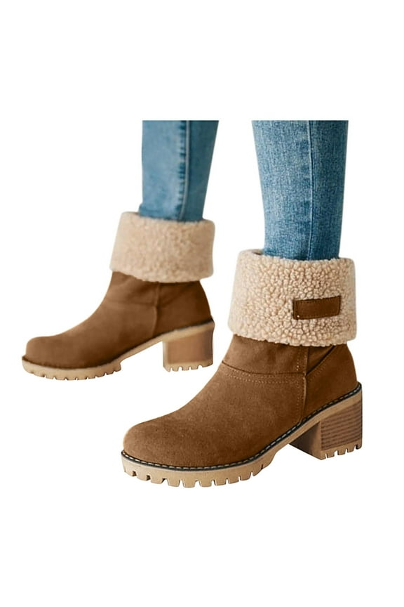 Snow Boots for Women Warm Furry Lined Booties Lug Sole Heel Winter Mid Calf Boots
