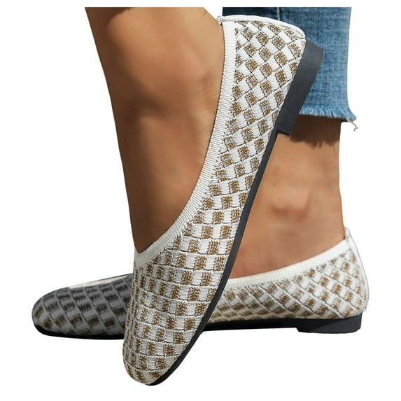 Mostsola Square Toe Flats for Women Trendy Knitted Mesh Business Casual Shoes Slip on Dress Shoes