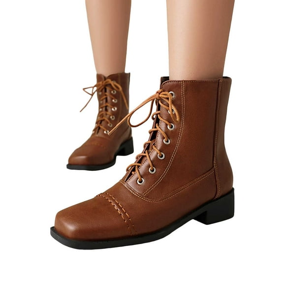 Mostsola Square Toe Motorcycle Boots for Women Lace up Short Ankle Boots Outdoor Riding Boots