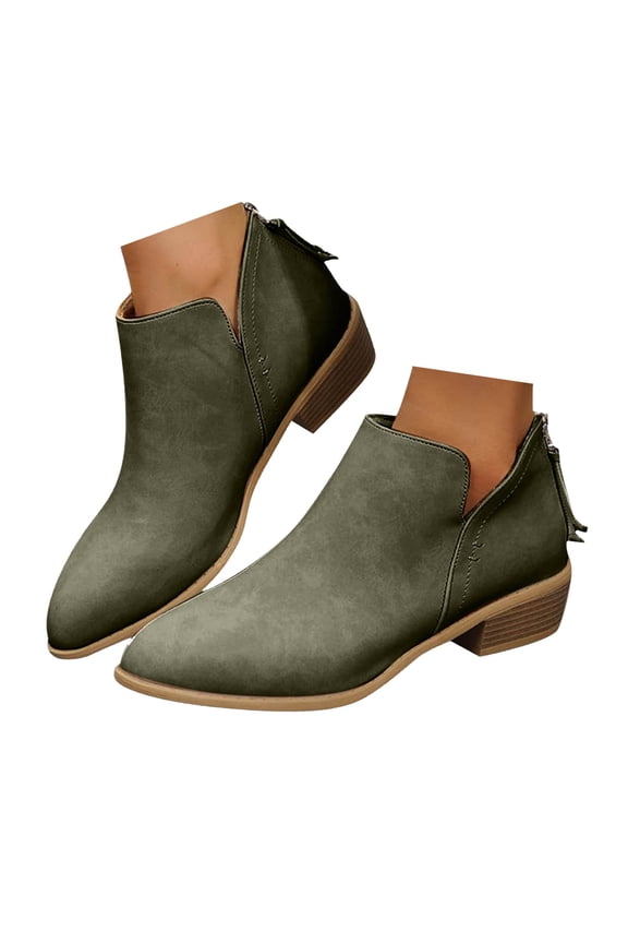 Stacked Heel Ankle Boots for Women Pointed Toe Casual Chelsea Boots Suede Short Booties