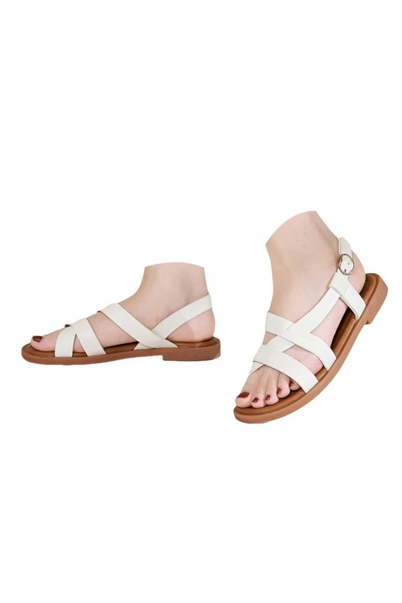 Strappy Flat Sandals for Women Dressy Summer Cute Flats pen Toe Trendy Casual Beach Shoes