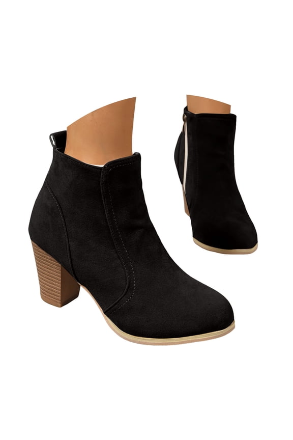 Suede Ankle Boots for Women High Heel Pointy Toe Side Zipper Fall Short Booties