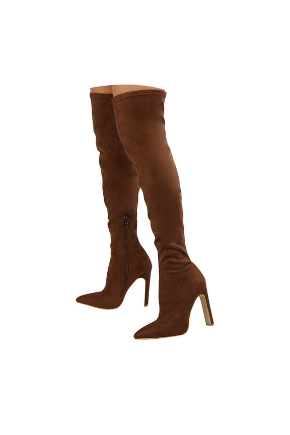 Suede Knee High Boots Women Pointed Toe Stiletto Suede Long Tall Thigh High Boots
