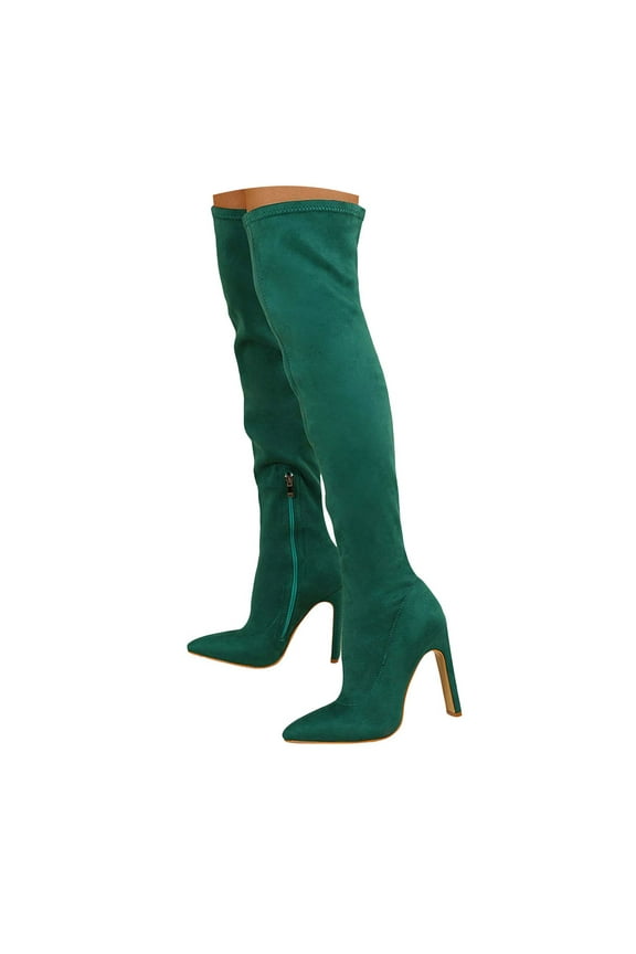 Suede Knee High Boots Women Pointed Toe Stiletto Suede Long Tall Thigh High Boots