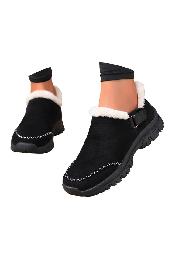 Suede Winter Snow Boots for Women Non-Slip Slip on Furry Lined Warm Low Top Booties