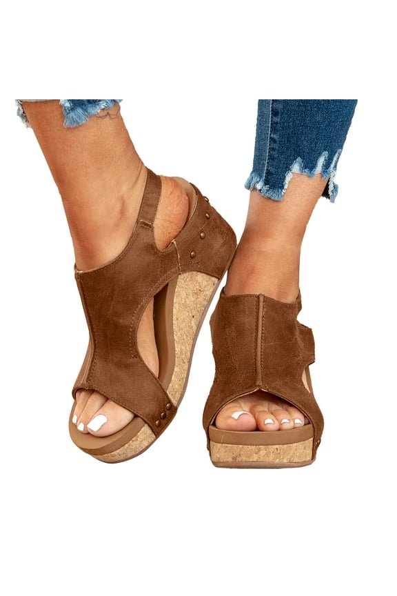 Summer Dressy Wedge Sandals for Women Casual Cork Platform Slingback Open Toe Sandals