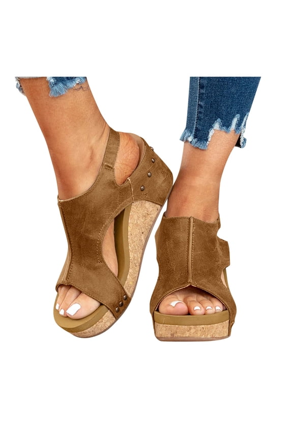 Summer Dressy Wedge Sandals for Women Casual Cork Platform Slingback Open Toe Sandals