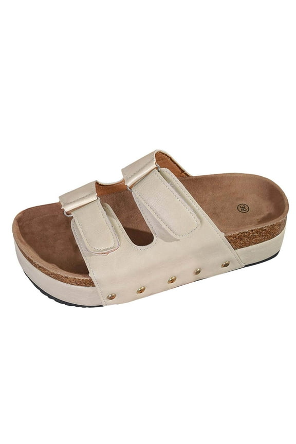 Summer Platform Sandals for Women Cork Footbed Adjustable Flatform Sandals Beach Slides