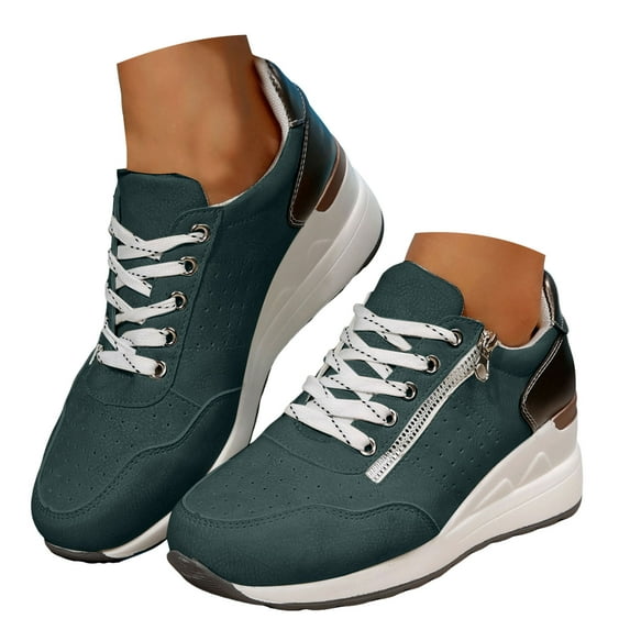 Mostsola Tennis Shoes Women Wedges Lace up Fashion Sneakers Breathable Zipper Walking Shoes