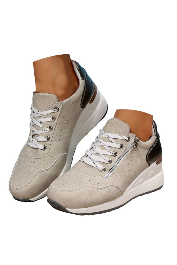 Tennis Shoes Women Wedges Lace up Fashion Sneakers Breathable Zipper Walking Shoes