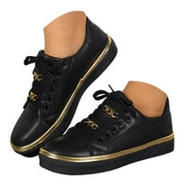 Mostsola Tennis Shoes Womens Lace up Sneakers Fashion Chain PU Leather Walking Shoes Flats