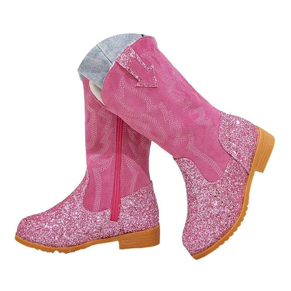 Mostsola Toddler Girls Cowboy Boots Glitter Cowgirl Western Boot for Kids Mid Calf Riding Shoes