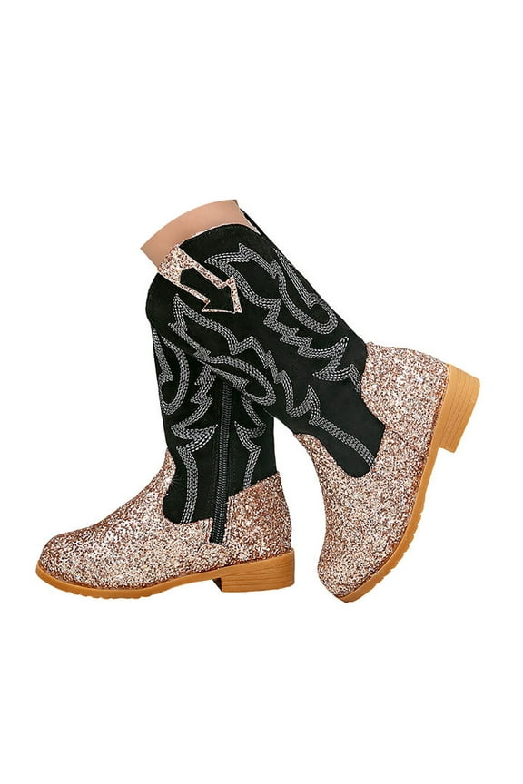 Toddler Girls Cowboy Boots Glitter Cowgirl Western Boot for Kids Mid Calf Riding Shoes
