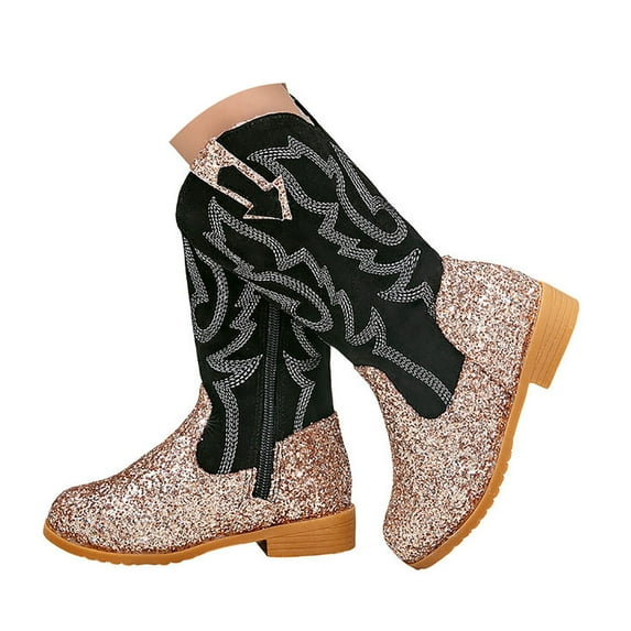Mostsola Toddler Girls Cowboy Boots Glitter Cowgirl Western Boot for Kids Mid Calf Riding Shoes