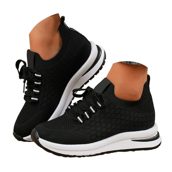 Mostsola Walking Shoes Women Lace up Sock Shoes Lightweight Anti-Slip Knit Platform Sneakers