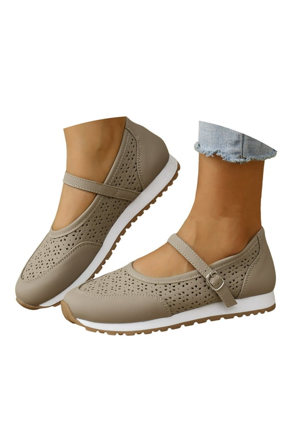 Walking Shoes Women Non-Slip Adjustable Mary Jane Flats Breathable Round Toe Dress Shoes