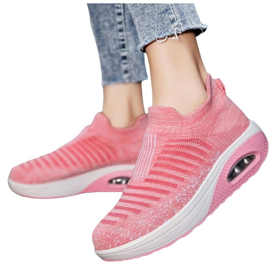 Mostsola Walking Shoes Women Slip on Sock Sneakers Knit Nurse Shoes Air Cushion Platform Loafers