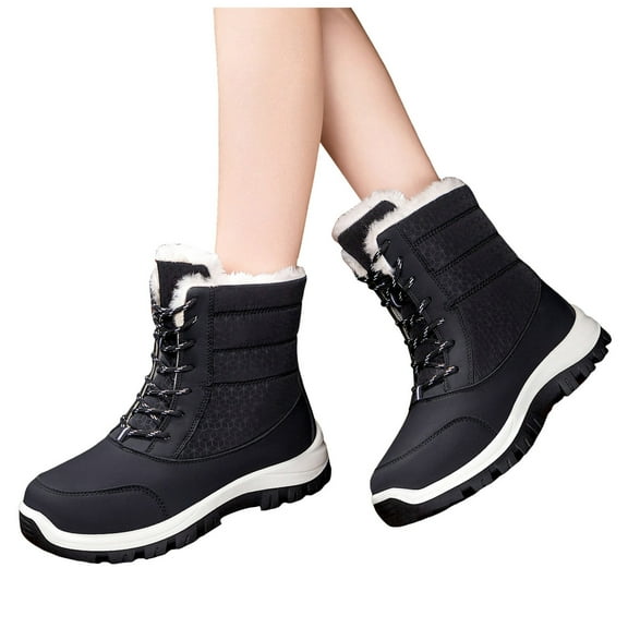 Mostsola Snow Boots for Women Lace up Waterproof Winter Warm Furry Lined Mid Calf Booties