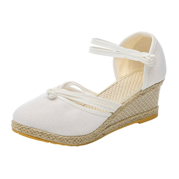 Mostsola Wedge Espadrilles Sandals for Women Braided Ankle Strap Closed Toes Summer Casual Shoes