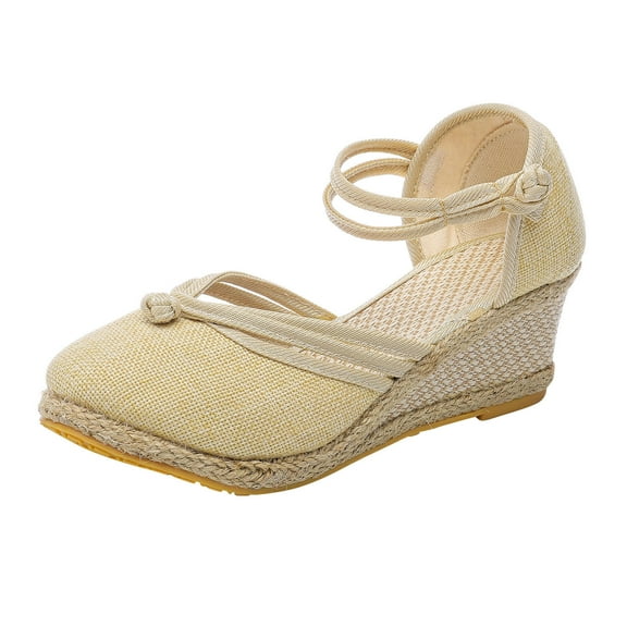 Mostsola Wedge Espadrilles Sandals for Women Braided Ankle Strap Closed Toes Summer Casual Shoes