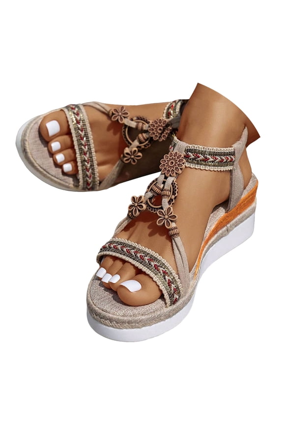 Wedge Espadrilles for Women Platform Sandals Open Toe Boho Beaded Slingback Heels